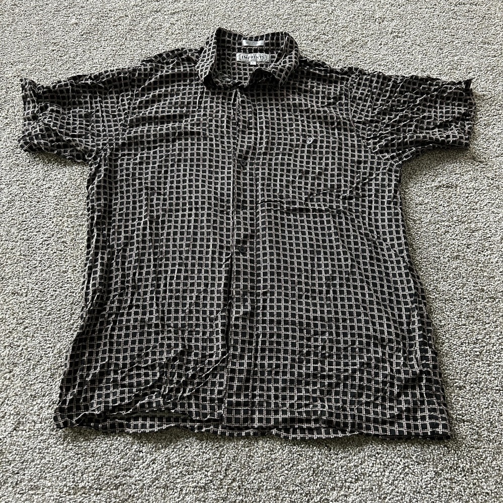 Imprints Shirt Mens XL Black Check Rayon Short Sleeve Button Up Summer Casual